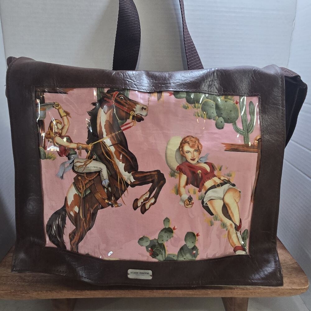Diane Macrae Seattle Leather Messenger Bag Western Pin Up Cowboy Art Purse